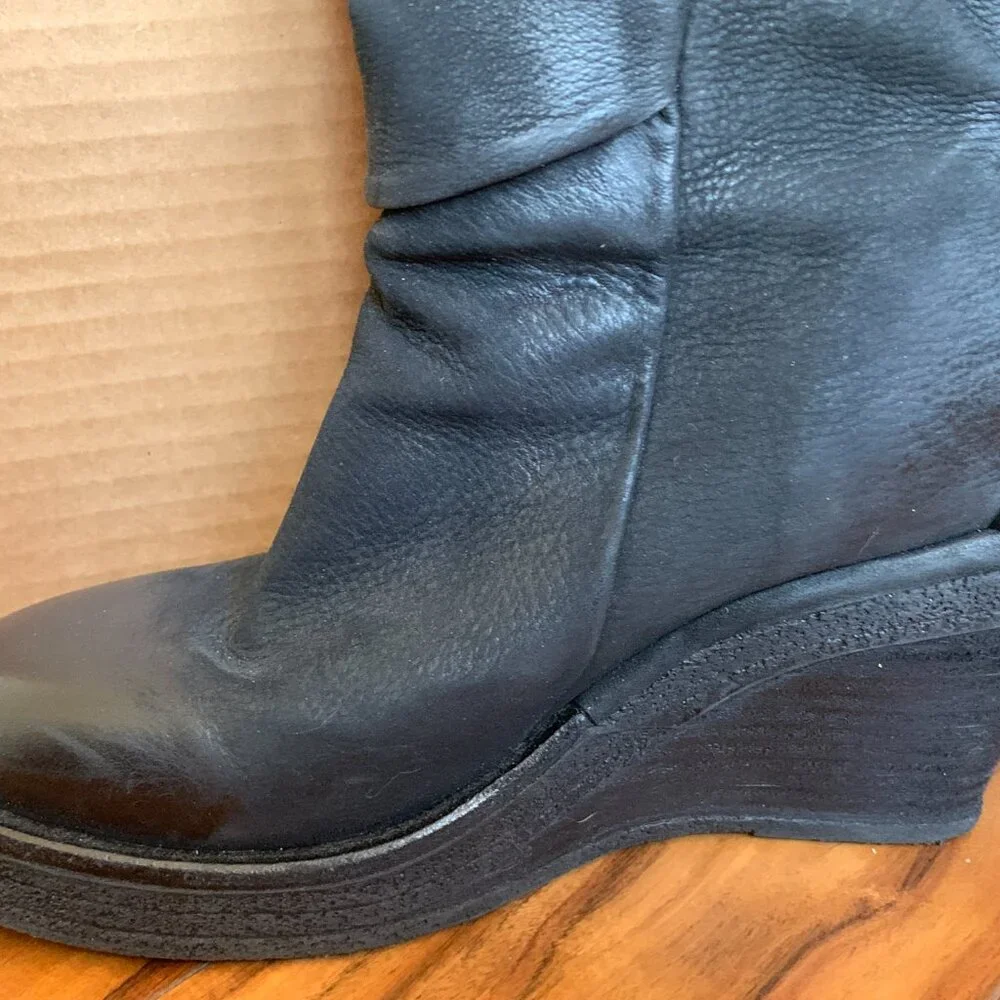 A.S.98 Women's Sabina Wedge Leather Suede Boots Black sz 38 7.5 Side Zip Ankle